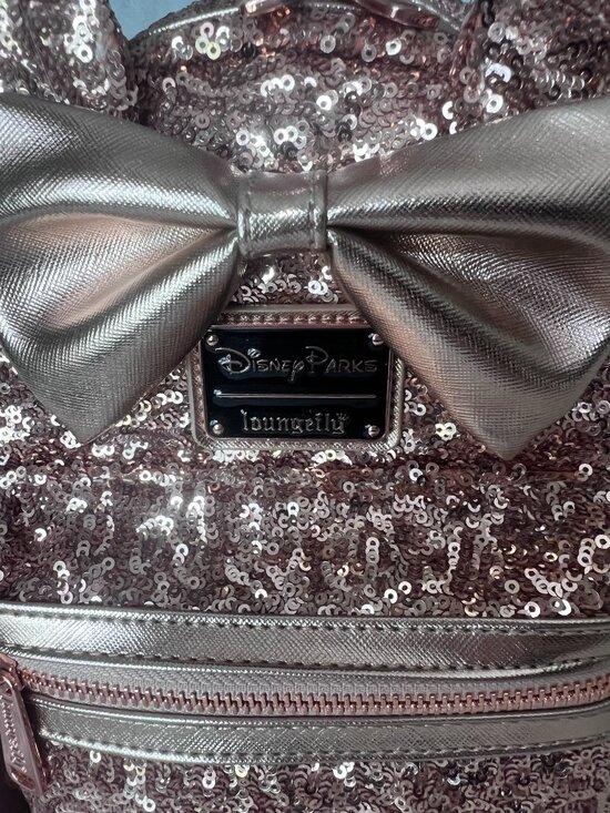 Disney Parks Loungefly Rose Gold Sequin Minnie Mouse Mini Backpack Bow Ears main image 4